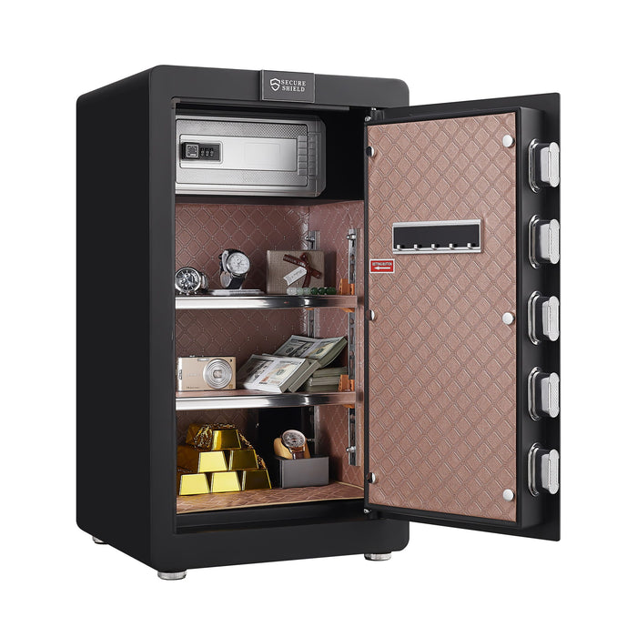 Biometric Digital Safe With Removable Partition, Dual Lock Security - Black