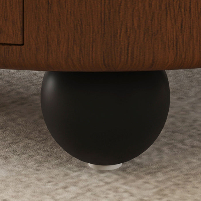 Round Coffee Table With Ball Feet, Pull Handle Storage Drawer - Bouguer Walnut / Brown