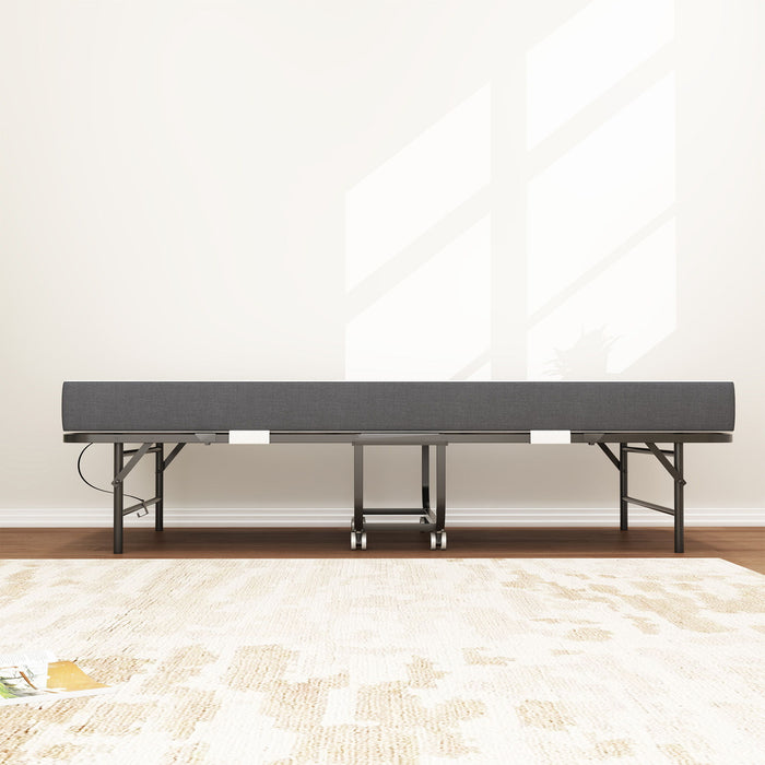 Twin Extra Long Folding Bed For Tall People, Heavy-Duty Rollaway Guest With Memory Foam Mattress - Black