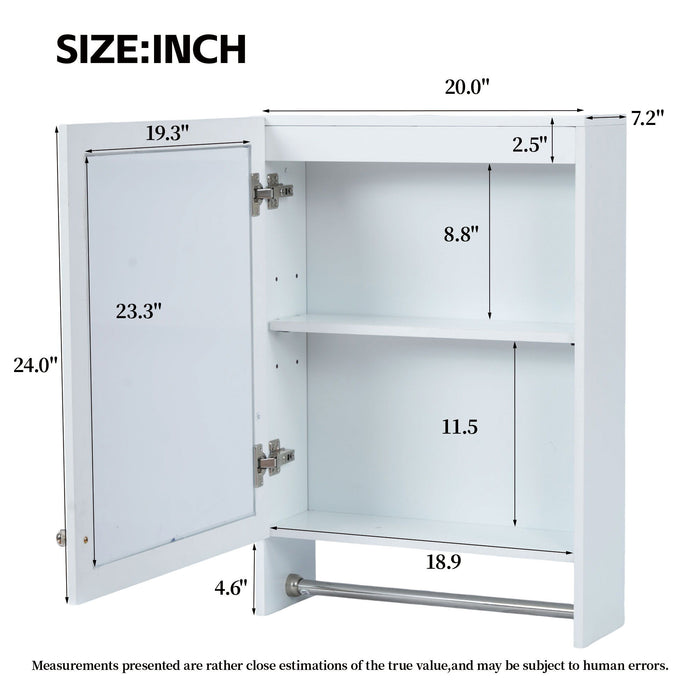3 In 1 Wall Mounted Bathroom Mirror Cabinet With Adjustable Shelf, Soft Close Door, Mirror & Towel Bar - White
