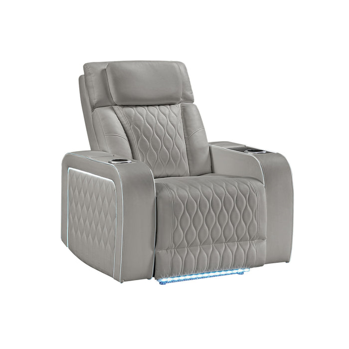 Electra - 3 Piece Power Reclining Sofa, Loveseat And Recliner Set With Power Headrests, Massage And LED Lighting