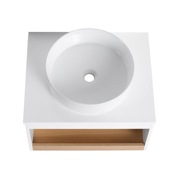 Floating Bathroom Vanity With Glossy Round Vessel Sink