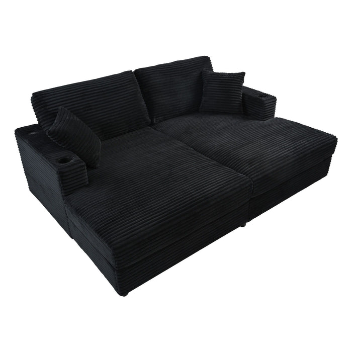 Oversized Loveseat Chaise With 2 USB Ports, 2 Cup Holders And 2 Throw Pillows