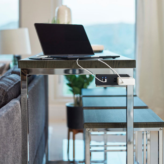 4 Piece Counter Table Set With Built In Power Outlet - Brown