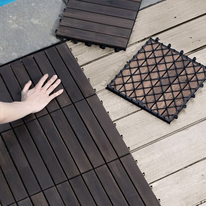 Acacia Hardwood Interlocking Deck Tiles, Striped Pattern