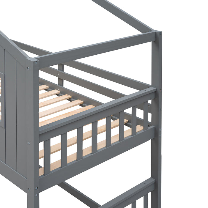 House Bunk Bed With Ladder, Wood Bed