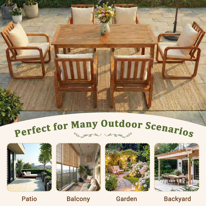 7 Piece Outdoor Patio Dining Set With Removable Cushions