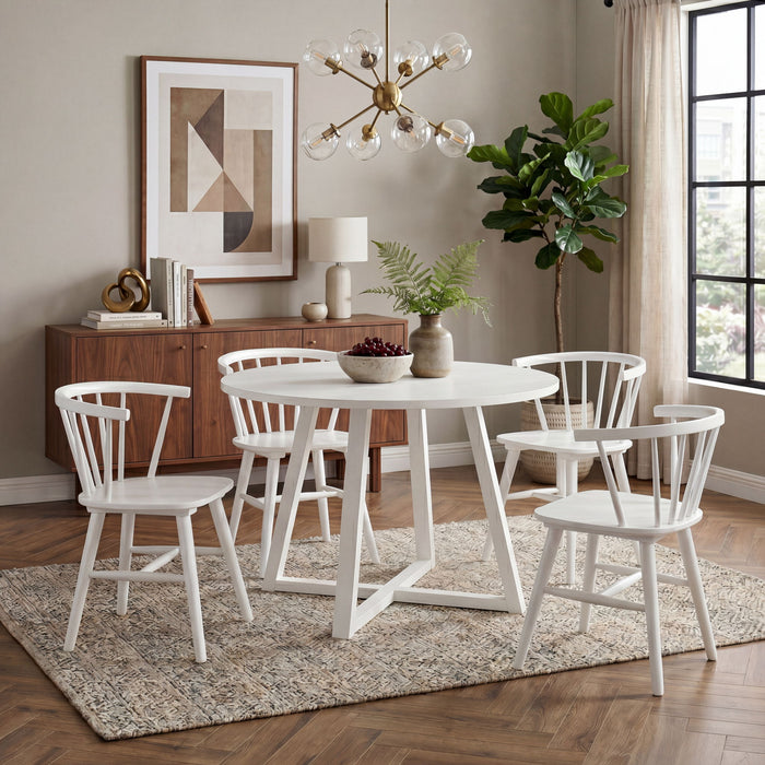 Edo - 5 Piece Dining Set, Trestle Dining Table With 4 Windsor Chairs - White