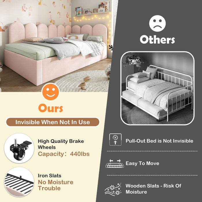 Upholstered Daybed With Metal Slatted Base