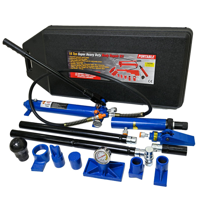 10 Ton Portable Hydraulic Equipment Kit For Metal Work - Black / Blue