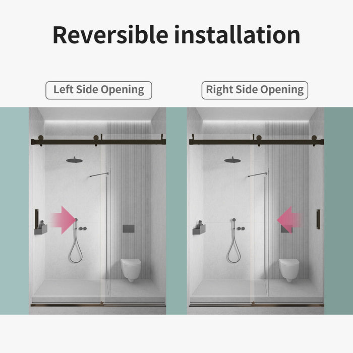 Frameless Single Sliding Soft Close Shower Doors, 3 / 8" Tempered Glass Reversible Installatio