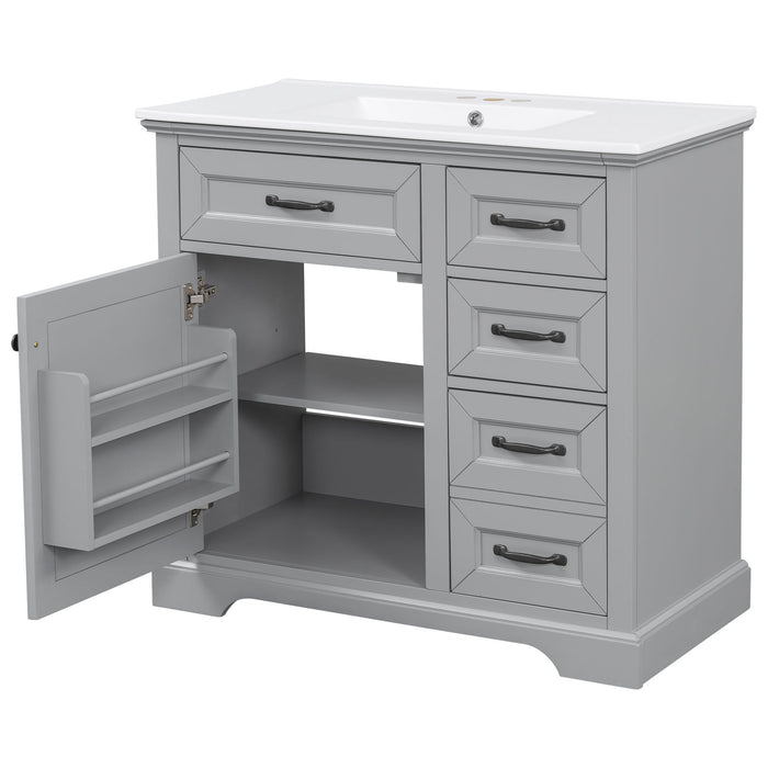 36" Bathroom Vanity With Sink, 2 Tip Out Drawers, Soft Close Hinges