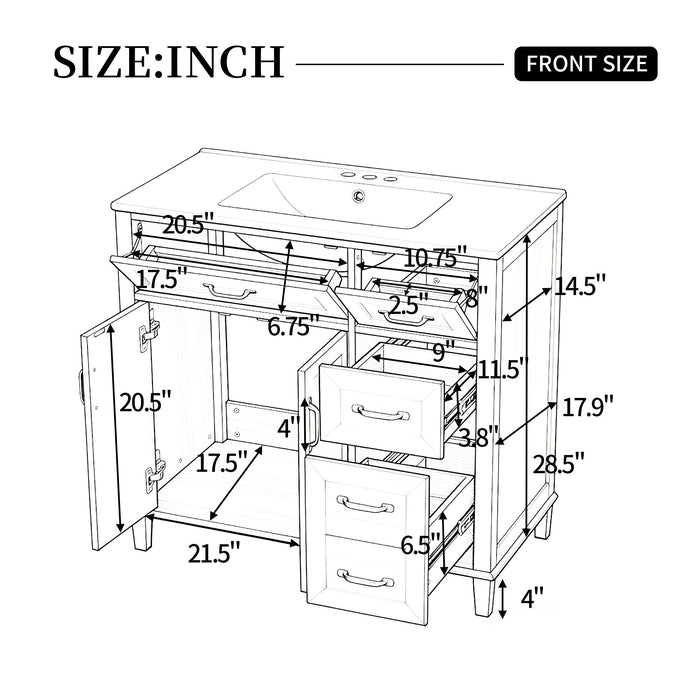 Bathroom Vanity With Sink, Soft Close Doors & Drawers - Wood