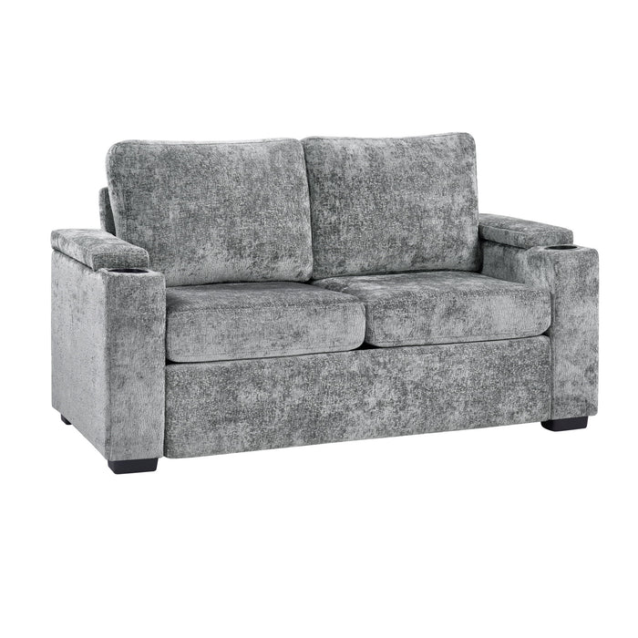 Pull Out Sofa Bed Loveseat With Twin Mattress, Cup Holders And Arm Storage