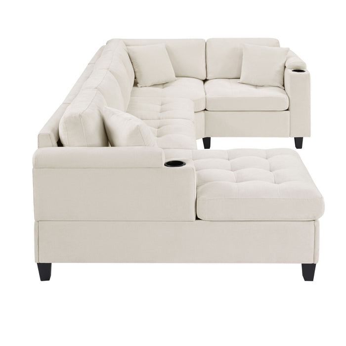 U Shaped Sectional Sofa, Corner Living Room Couch With Built In Cup Holders, Storage, USB Ports