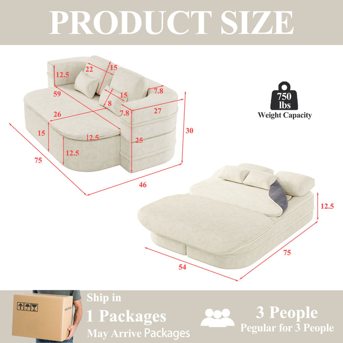 2 In 1 Foldable Sofa Bed With Multi Functional Blanket, Floor Lounge Sofa