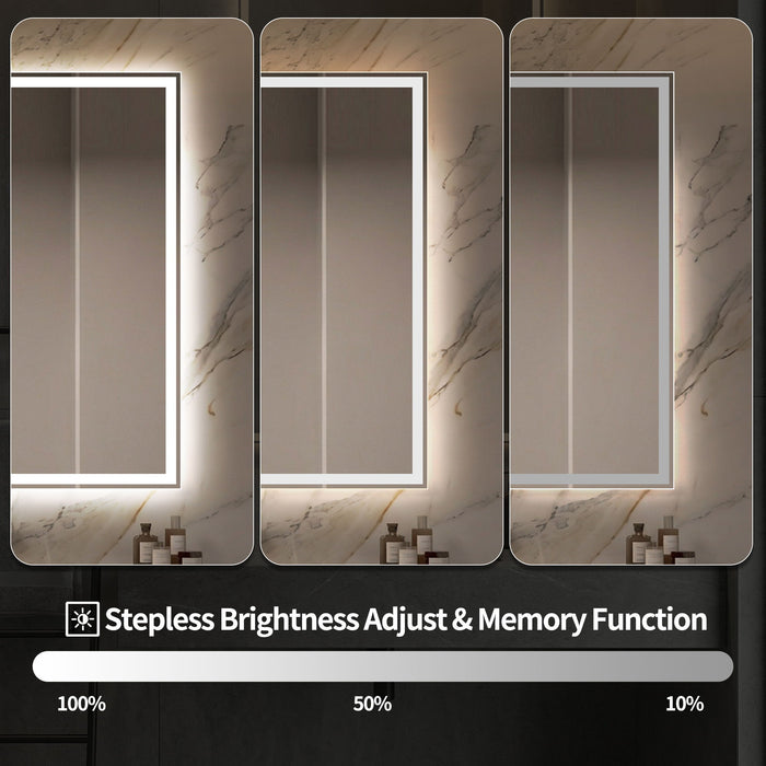 LED Bathroom Vanity Wall Mirror With Straight Edge Design, Frosted Glass Finish, Anti Fog, Dimmable 3 Color Lighting - Silver