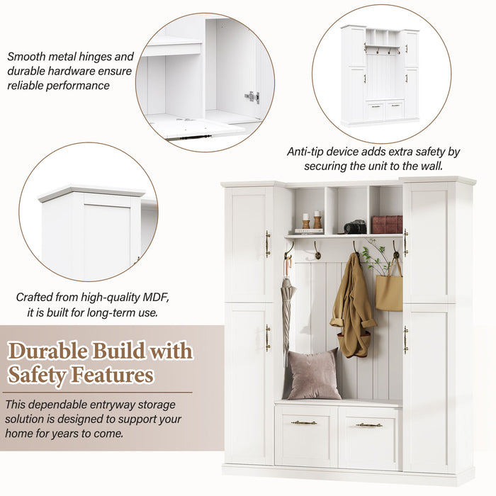Hall Tree With 4 Side Cabinets