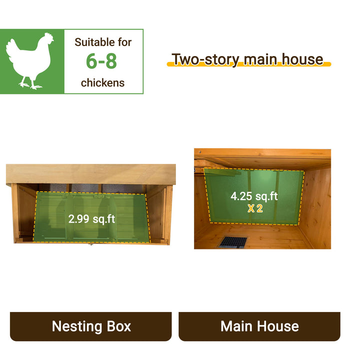 Chicken Coop, Large Chicken Coop With 3 Nesting Boxes, Foldable Ramp And Flip Up Asphalt Roof - Orange