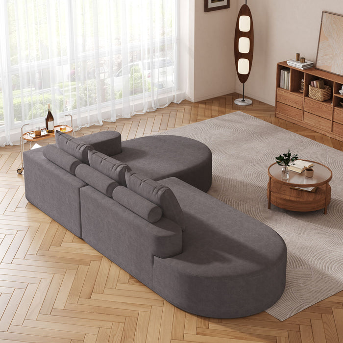 Modern Curved Sofa, L-Shaped Modular Sectional Set With 3 Pillows