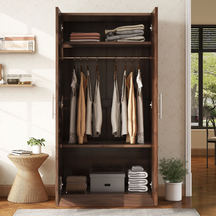 2 Door Wooden Wardrobe Armoire With 3 Storage Shelves - Brown
