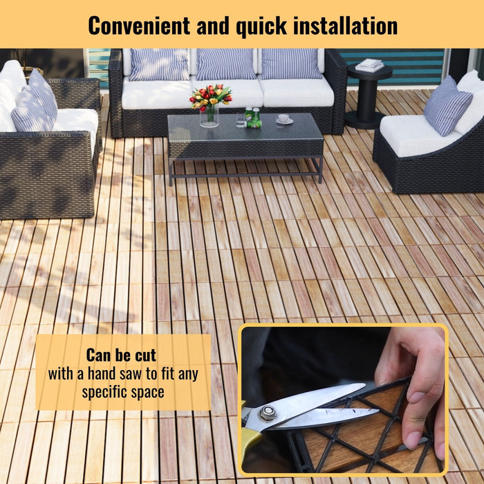 Interlocking Deck Tiles Striped Pattern, Waterproof Anti Mildew Brown