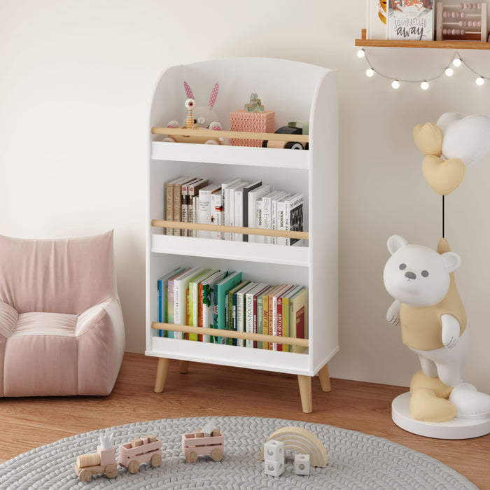 Bookshelf 3 Tier Book Organizer With Toy Storage - White