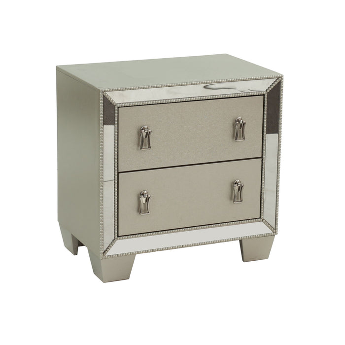 Nightstand With 2 Drawers And Mirror Accent - Silver