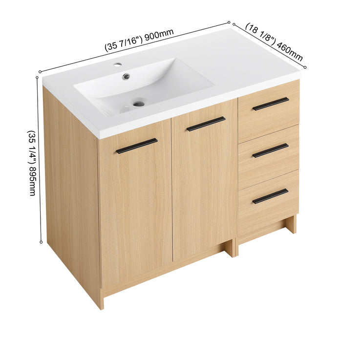 Freestanding Bathroom Vanity Set With Tall Linen Cabinet, 3 Drawers And Large Storage, Single Sink