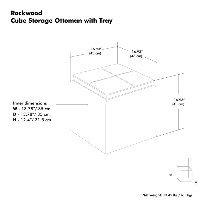 Rockwood - Upholstered Cube Storage Ottoman With Tray