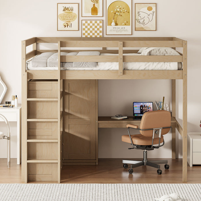 Loft Bed With Built In Wardrobe, Desk, Shelves And Drawers