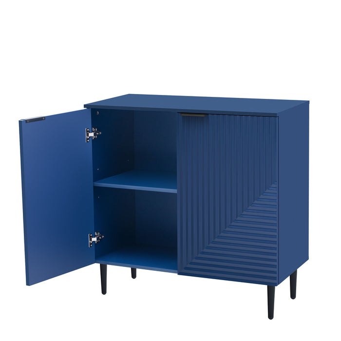 Side Cabinet With Adjustable Shelves And Geometric Door Panels - Navy Blue