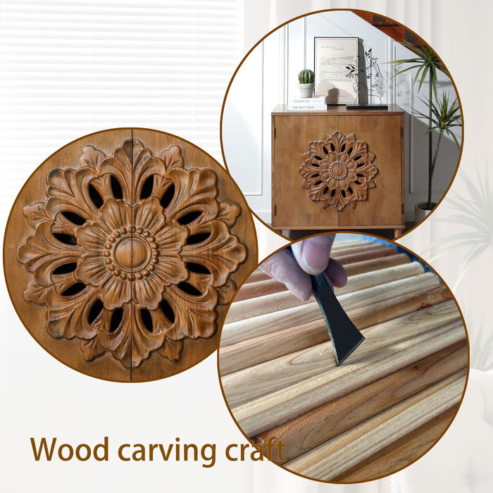 2 Door Accent Storage Cabinet With Floral Design, Sideboard For Living Room - Dark Brown