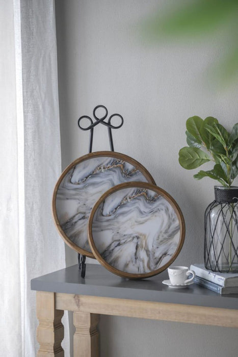 French Country Home Decor Collection (Includes An Artificial Plant, Vase, Trays, Stool And Side Table) (Set of 5) - Multicolor