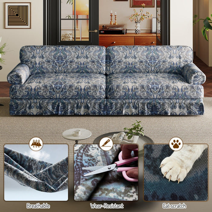 Luxuriously Comfortable Cloud Couch Sofa With Elegant Rolled Arms & Pleated Skirt Design