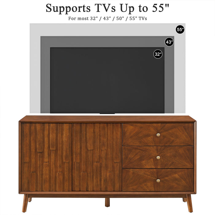 TV Stand With Storage, Entertainment Center, 3 Drawers And 2 Doors For Living Room - Walnut