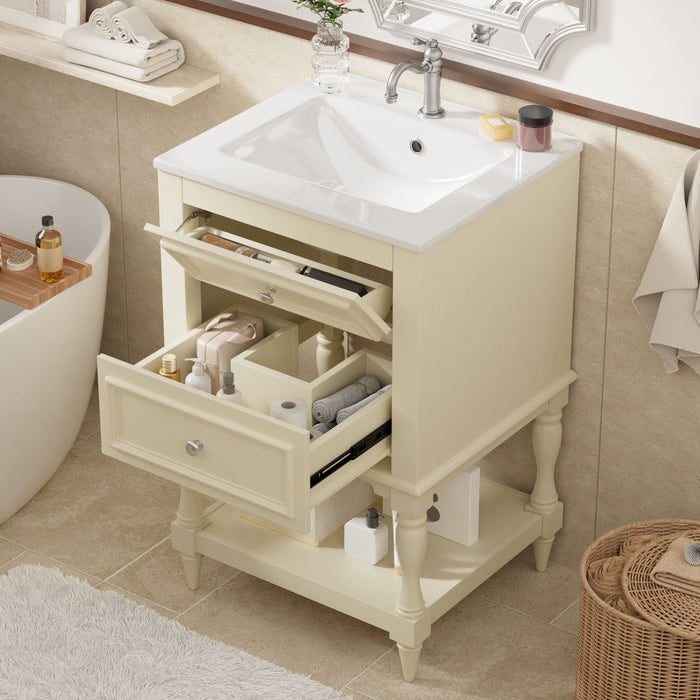 Retro Design Bathroom Vanity With Sink, 2 Drawer Storage Cabinet