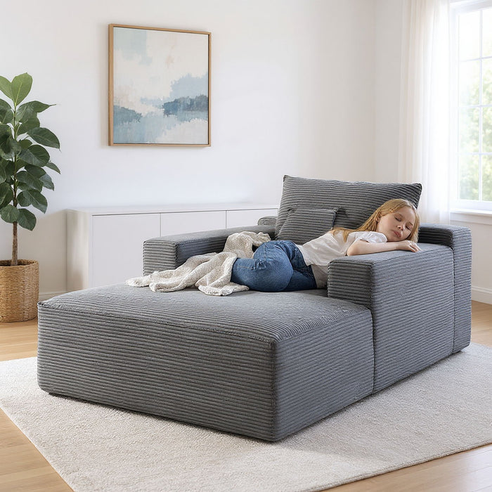 Convertible Chaise Lounge Chair With Wide Armrest & Throw Pillows