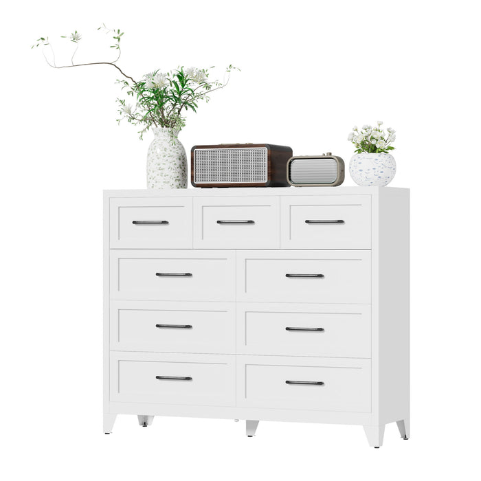 9-Drawer Tall Dresser With Smooth Gliding Drawers - White