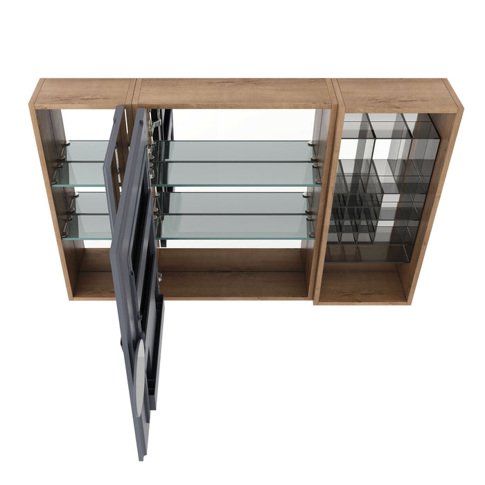 Wall Mounted Bathroom Mirror Cabinet, Adjustable Shelves - Imitative Oak