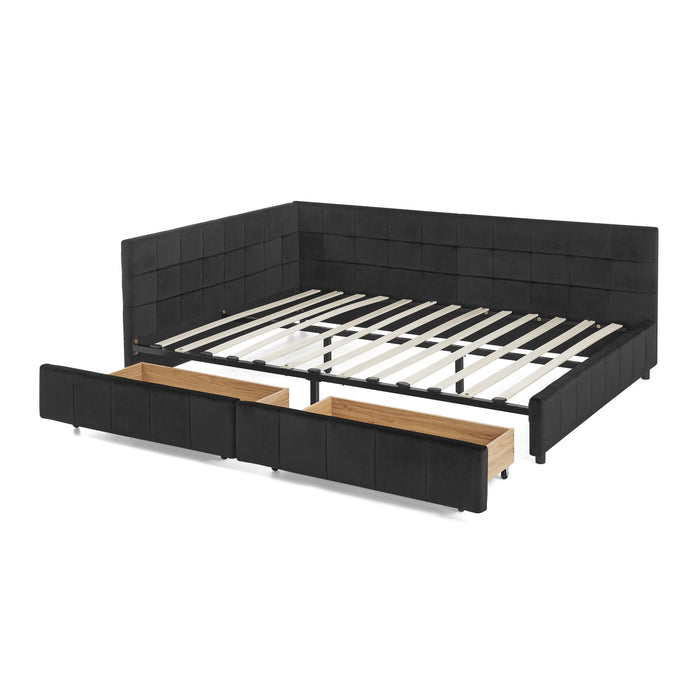 Storage Elegant Upholstered Tufted Bed Frame With Backrest And Armrests