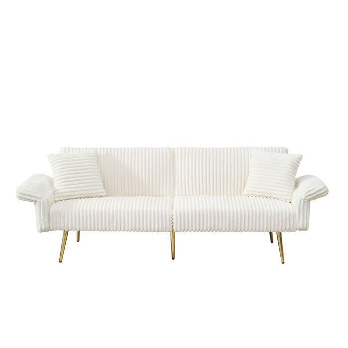 Luxury Corduroy Foldable Double Sofa Bed With Folding Armrests