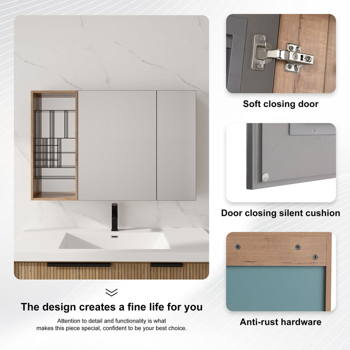 Wall Mounted Bathroom Mirror Cabinet, Adjustable Shelves - Imitative Oak
