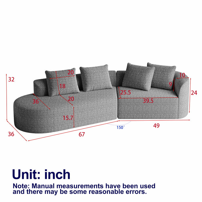 Upholstered Oversized Sectional Sofa, 4 Seater Extra Deep & Wide Seat Curved Cloud Couch With 4 Throw Pillows, Free Combination Living Room - Black