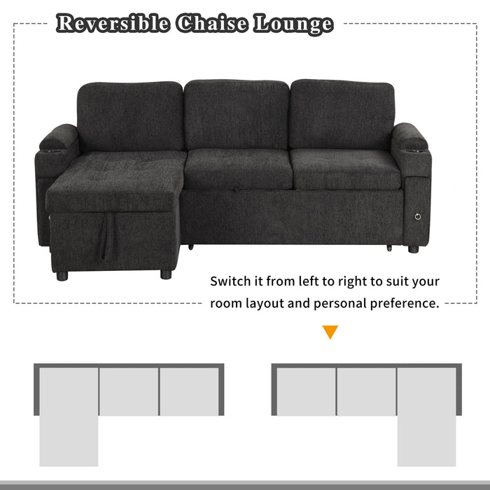 Convertible L Shaped Sofa Couch With Storage, Cup Holders, USB Ports