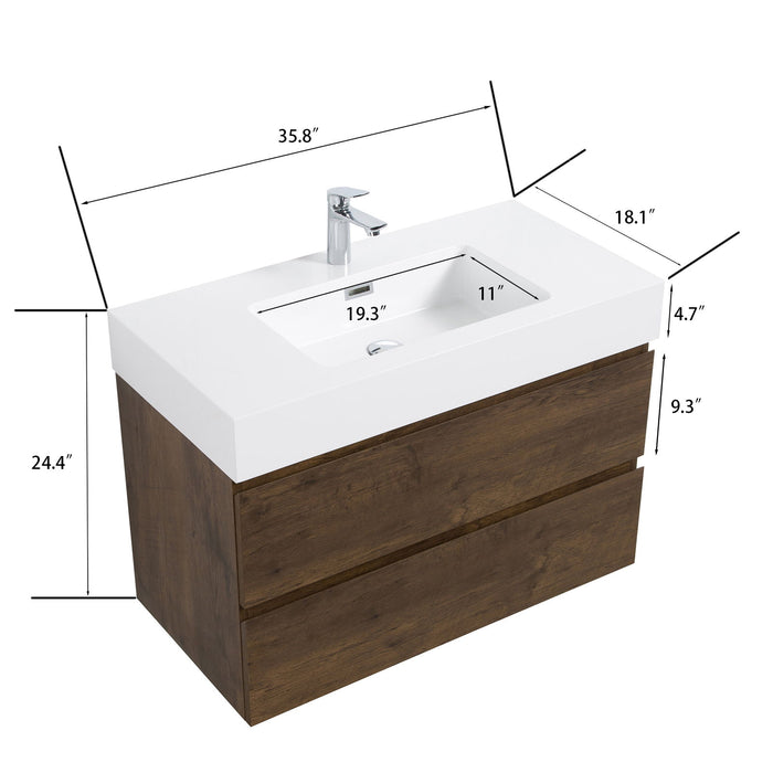 Alice - Bathroom Vanity Wall Mounted With Sink, Large Storage Floating Bathroom Vanity For Modern Bathroom, One-Piece Sink Basin Without Drain And Faucet