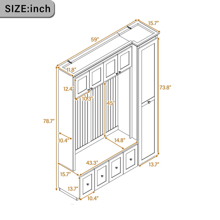 Entryway Hall Tree With Storage Bench, Coat Rack Shoe Bench With Cabinets