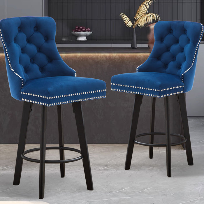 Swivel Bar Stools With Button Tufted Design And Rivet Trim