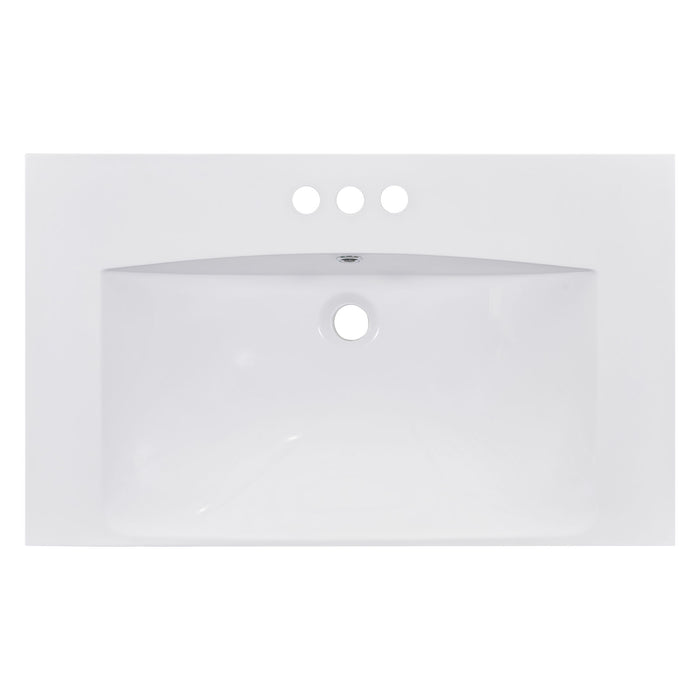 Single Bathroom Basin Sink, Vanity Top Only With 3 Faucet Holes
