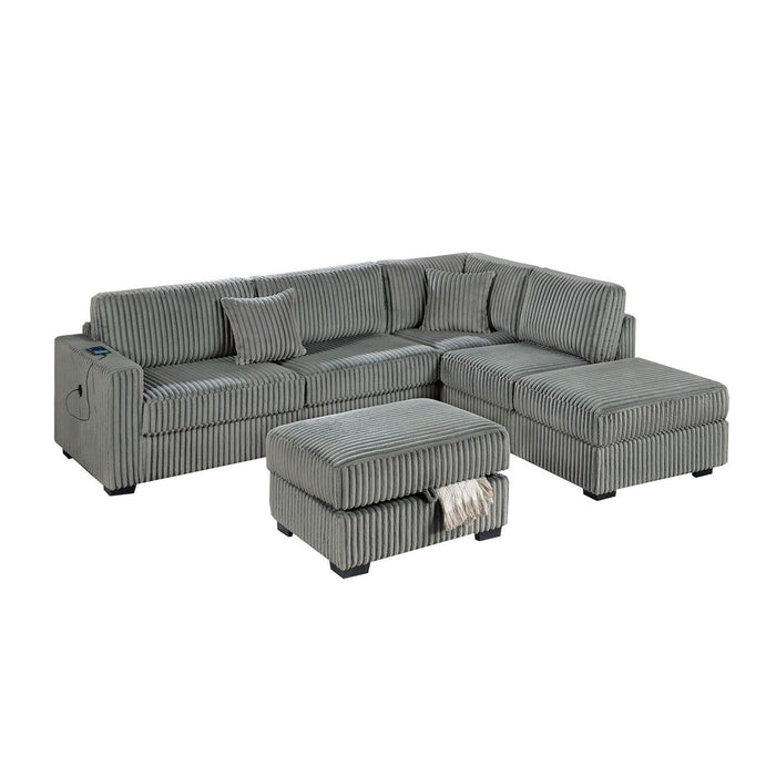 3 Piece Sectional Sofa With Reversible Chaise And USB Storage Ottoman